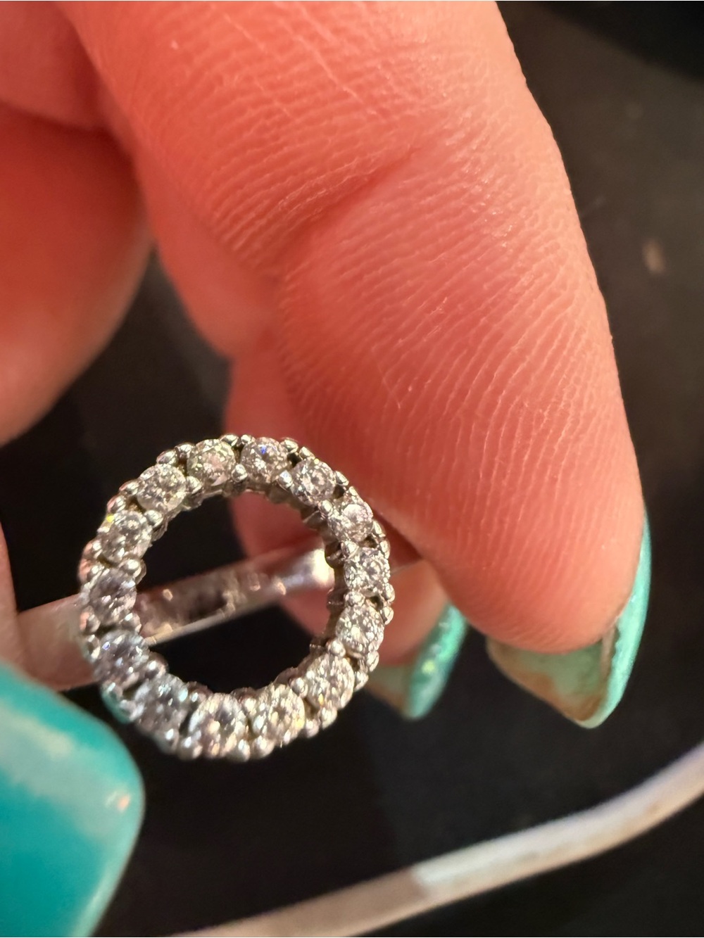 White Crystal Circle Halo Ring in Silver Tone